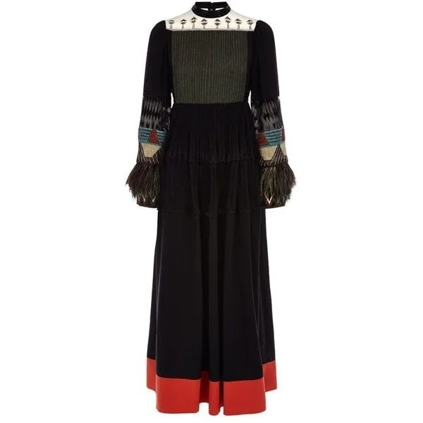 Valentino Feather Trim Beaded Silk Gown