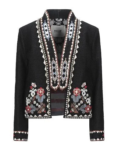 Bazar Deluxe Floral Embroidered Cropped Jacket in Black