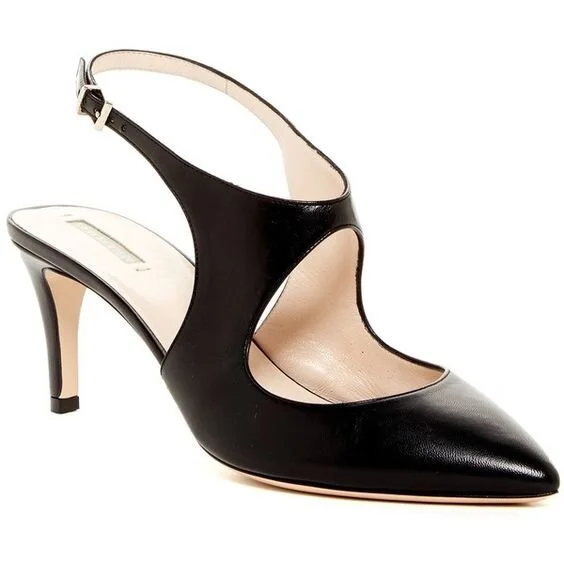 Giorgio Armani Pointed Toe Cutout Slingback Pumps in Black Leather