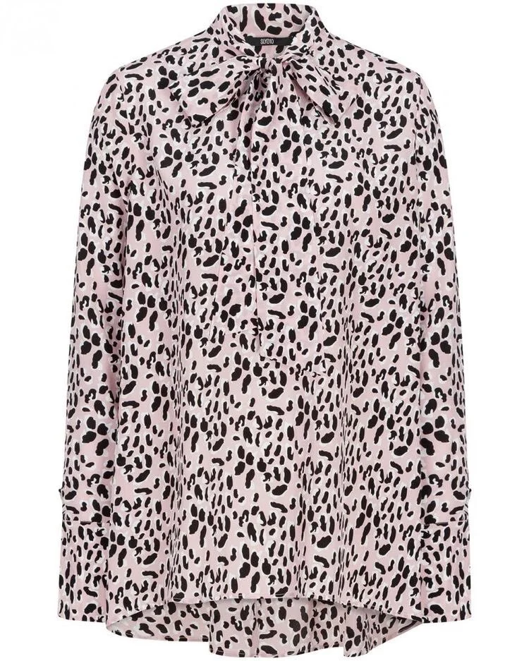 SLY010 Leo Love Pussy Bow Blouse in Pink