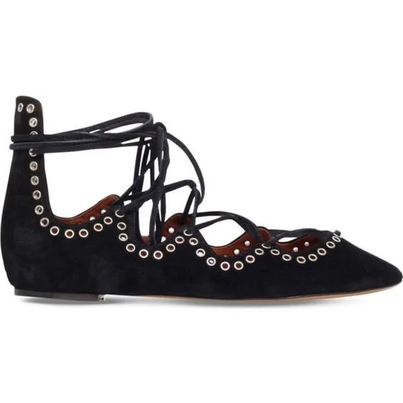 Isabel Marant Leo Embellished Suede Lace-Up Ballerinas