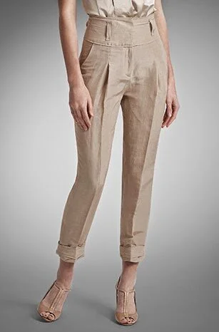 Hugo Boss High-Waisted Cropped Linen Trousers in Beige