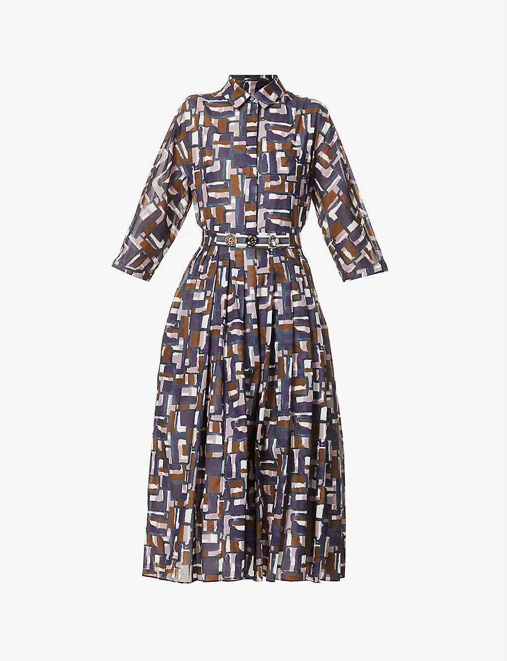 Max Mara Fresis Geometric-Print Cotton Midi Dress in Tessere
