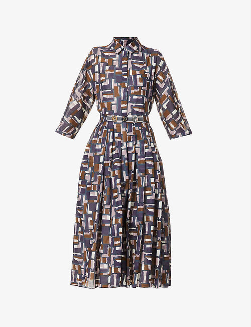 Max Mara Fresis Geometric-Print Cotton Midi Dress in Tessere — UFO No More