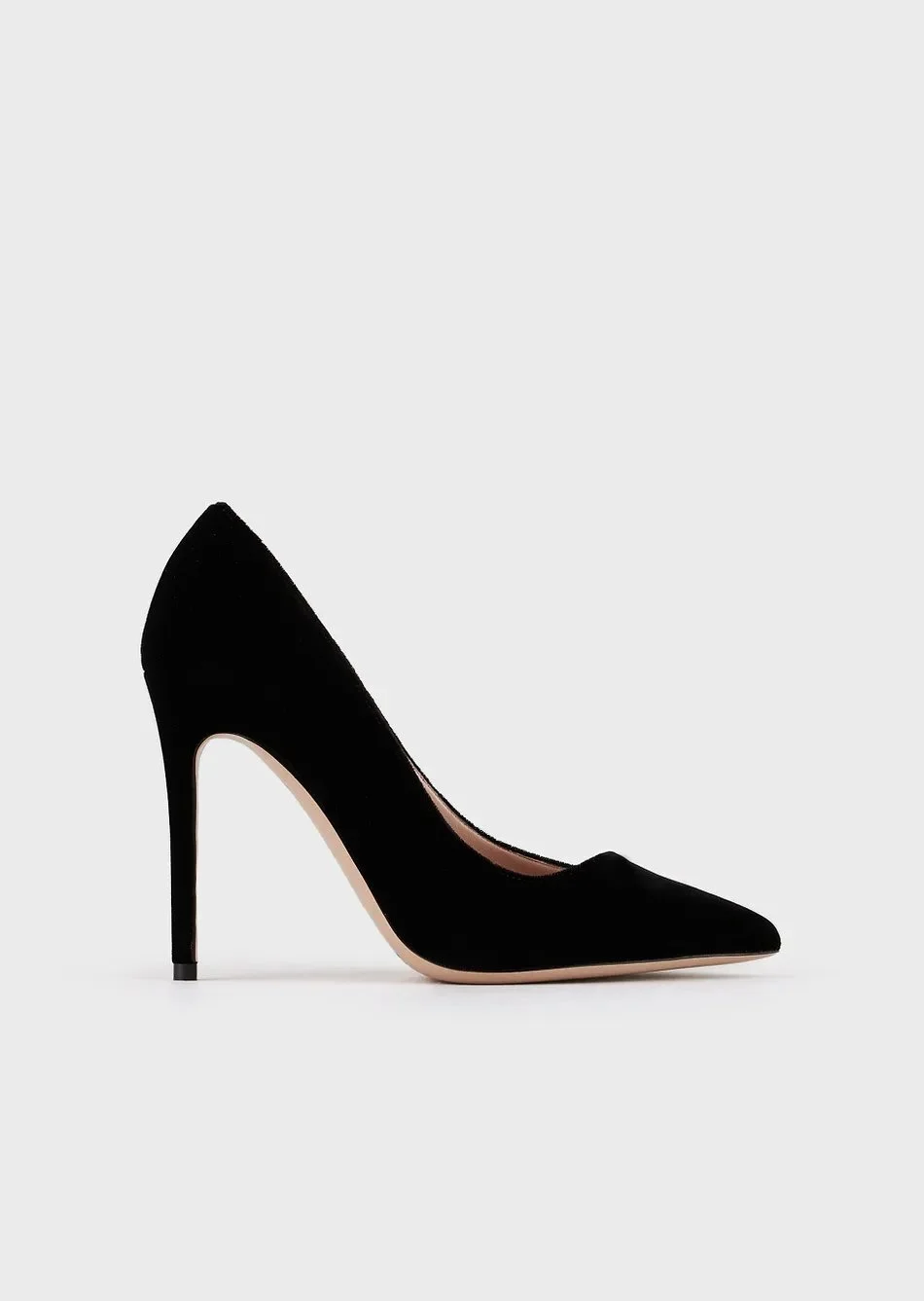 Giorgio Armani Asymmetric Top Line Pumps in Black Velvety Leather