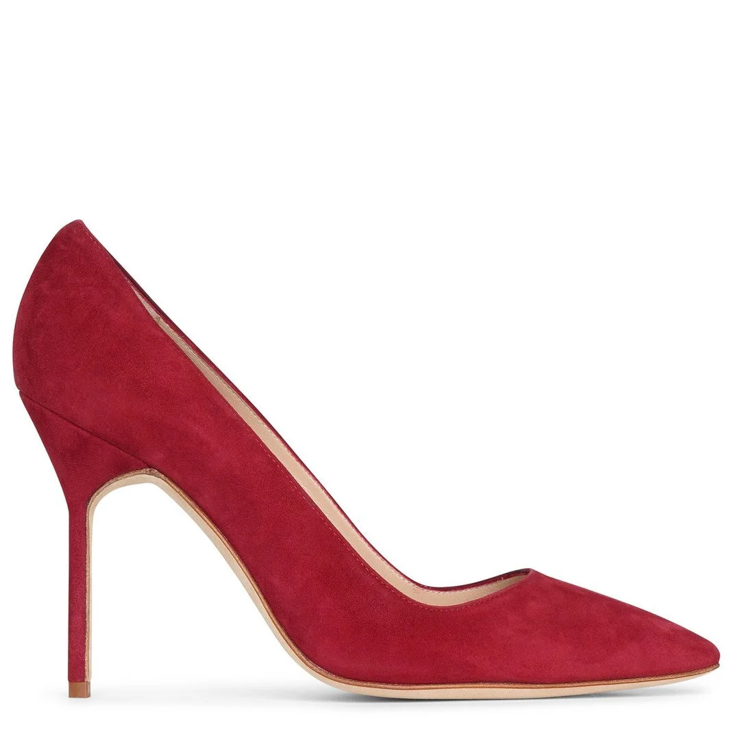 Manolo Blahnik BB Pointed Toe Pumps in Deep Red Suede