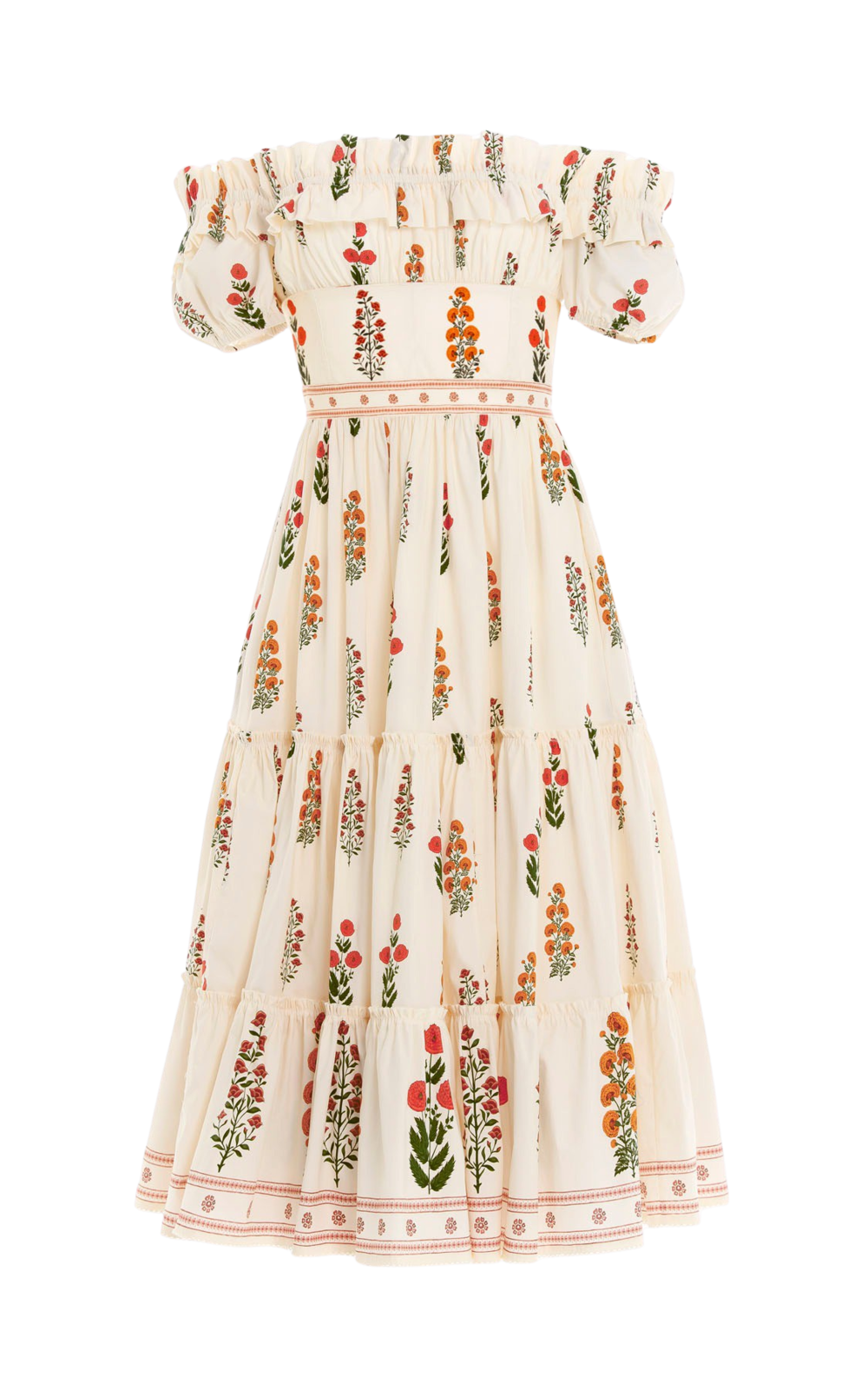 Agua by Agua Bendita Banana Dahlia-Embroidered Off-The-Shoulder Midi Dress   UFO No More