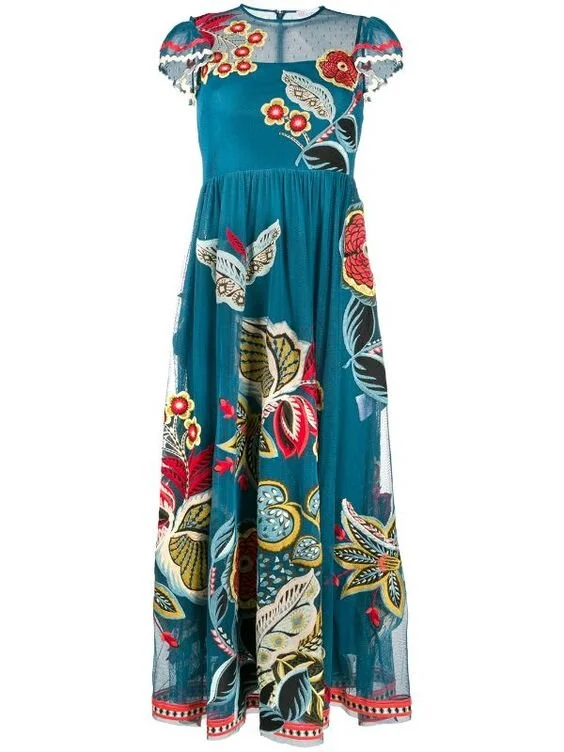 Red Valentino Floral Embroidered Mesh Dress