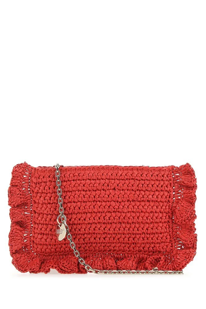 Red Valentino Ruffled Raffia Pochette