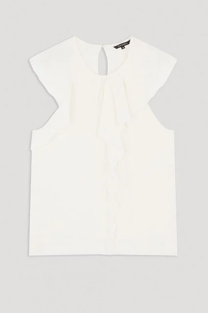 Tara Jarmon Ruffled Crepe de Chine Top in Ecru