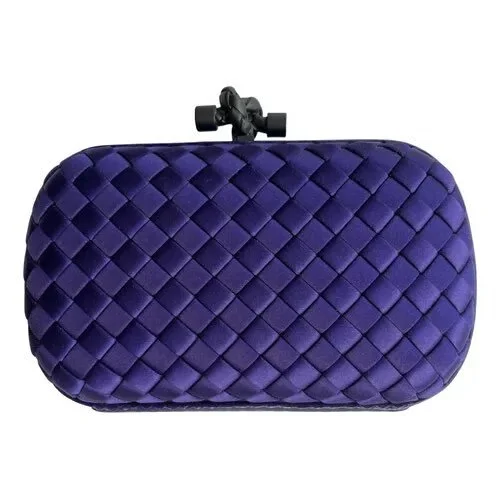 Bottega Veneta Intrecciato Knot Clutch in Navy Silk