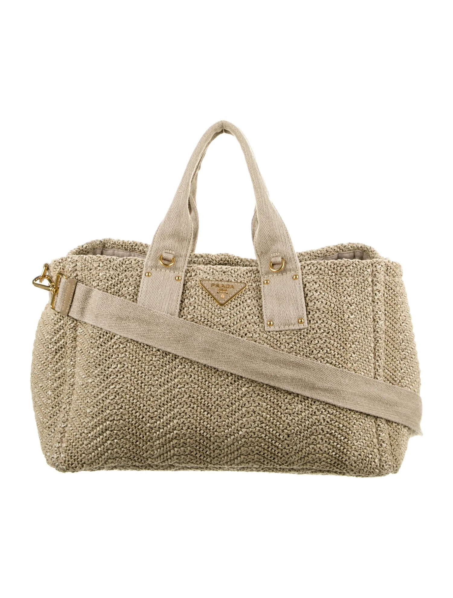 Prada Canapa Stuoia Convertible Tote Bag in Beige