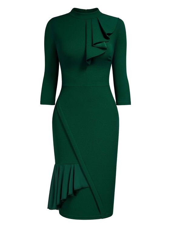 Miusol Ruffle Pencil Dress in Green UFO No More