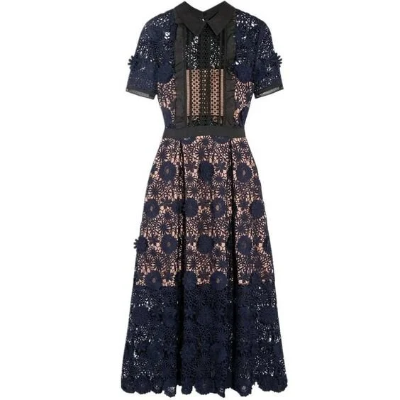 Self Portrait Camilla Chiffon-Trimmed Guipure Lace Dress