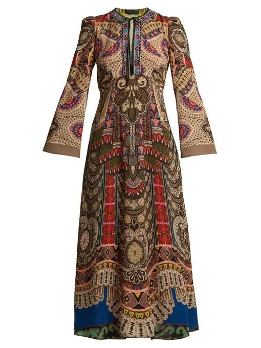 Etro Rosolite Paisley Print Tie Neck Dress