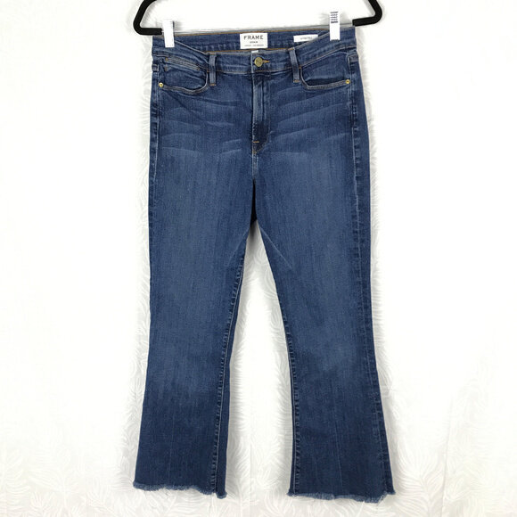 Frame Le High Flare Raw Hem Cropped Jeans in Neosho — UFO No More