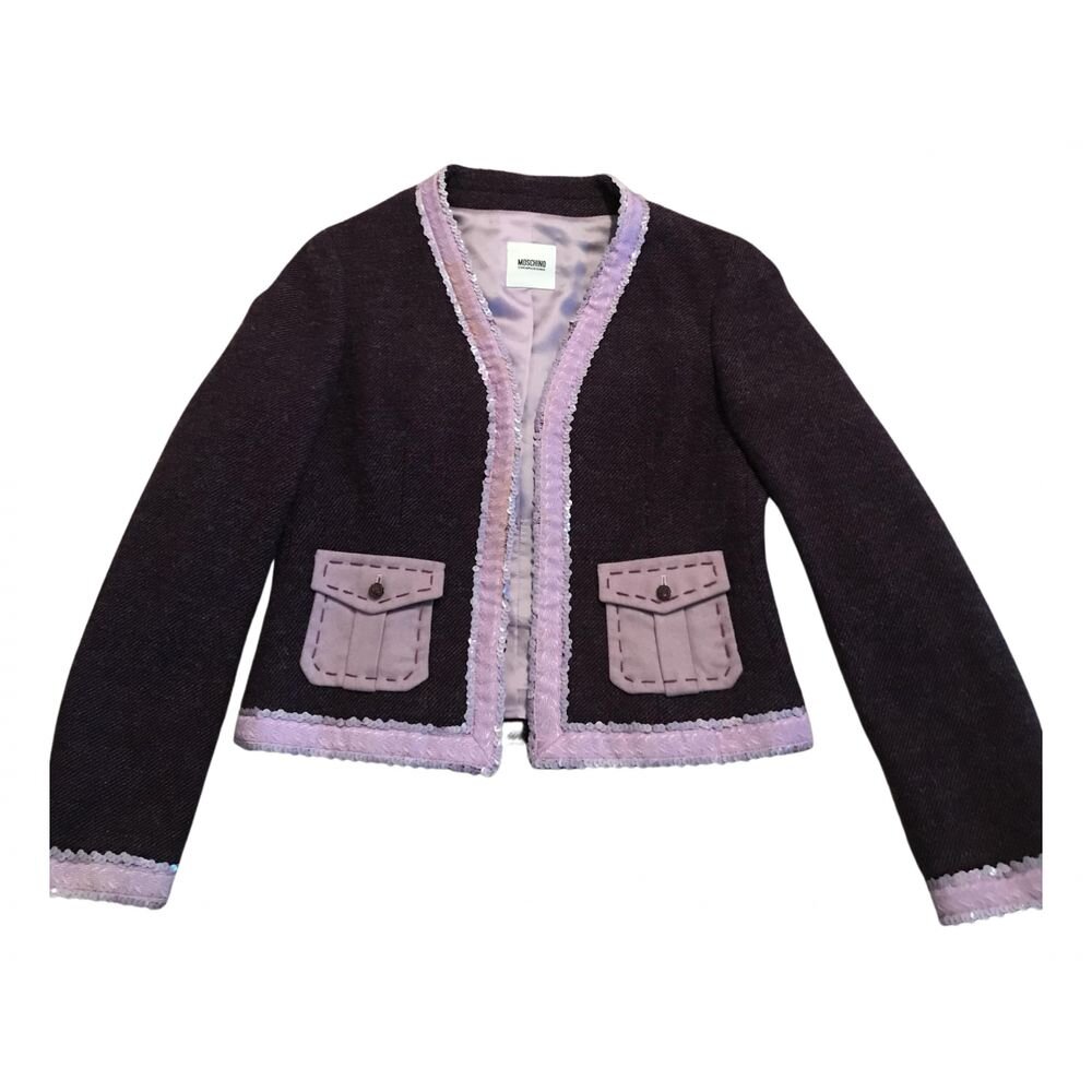 Moschino Cheap &amp; Chic Sequin-Trimmed Wool Jacket in Purple
