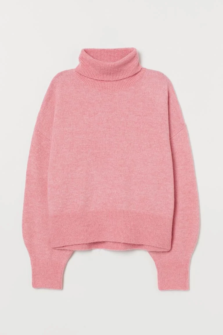 H&M Fine-knit Turtleneck Sweater in Pink Melange