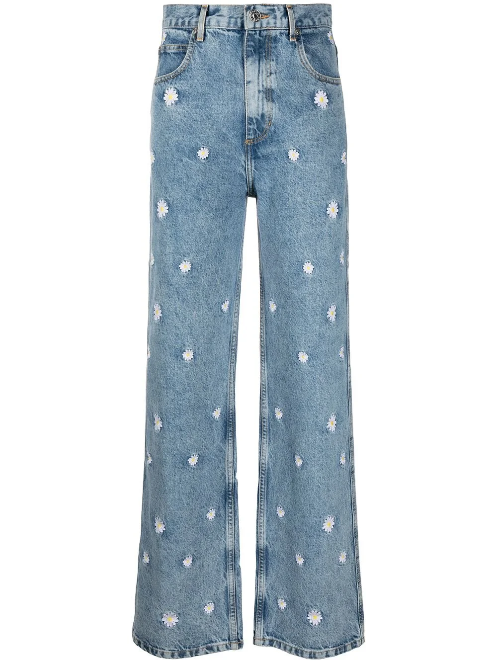 Sandro High-Rise Embroidered Flower Jeans