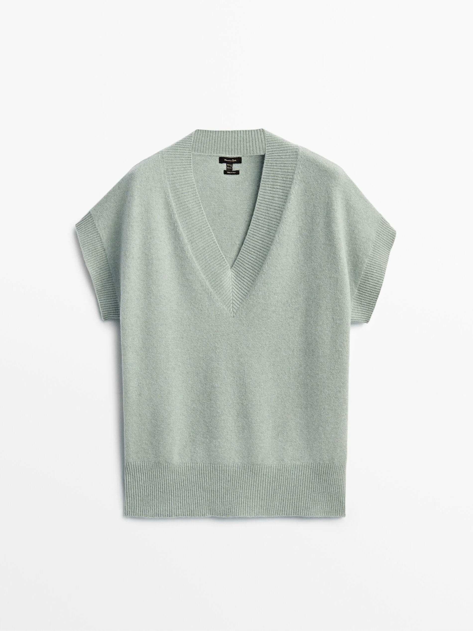 Massimo Dutti V-Neck Knit Waistcoat in Aquamarine