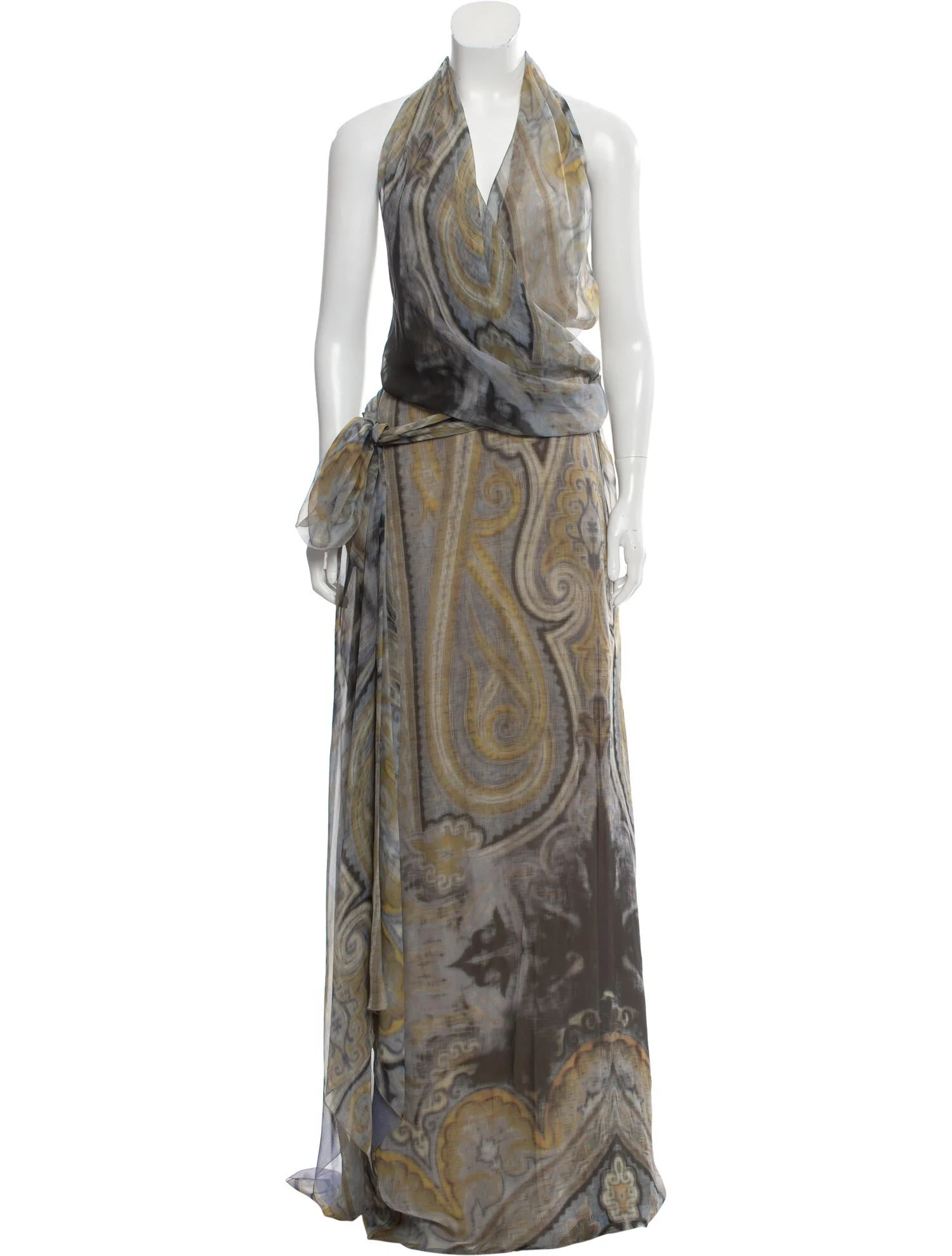 Alberta Ferretti Paisley Print Halter Neck Gown