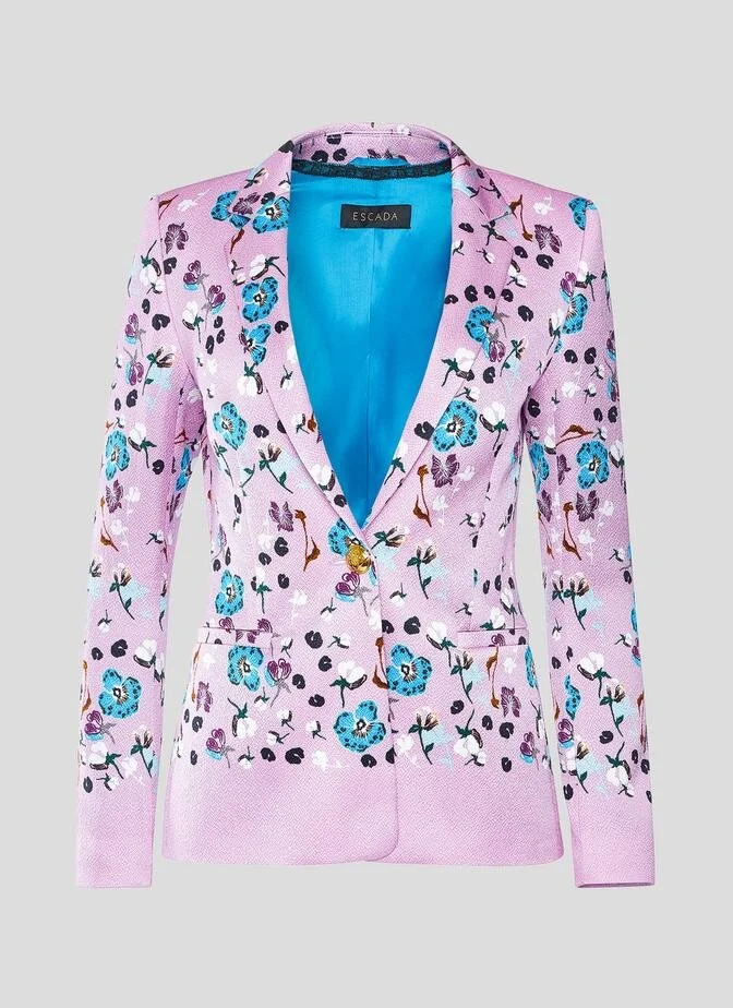 Escada Floral Jacquard Blazer in Pink