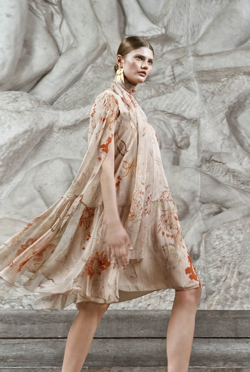 Natan Couture Elora Long Sleeve Dress in Blush Pink