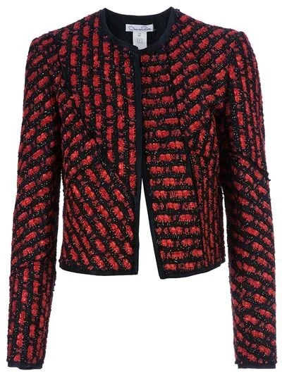 Oscar de la Renta Bouclé Tweed Cropped Jacket in Red