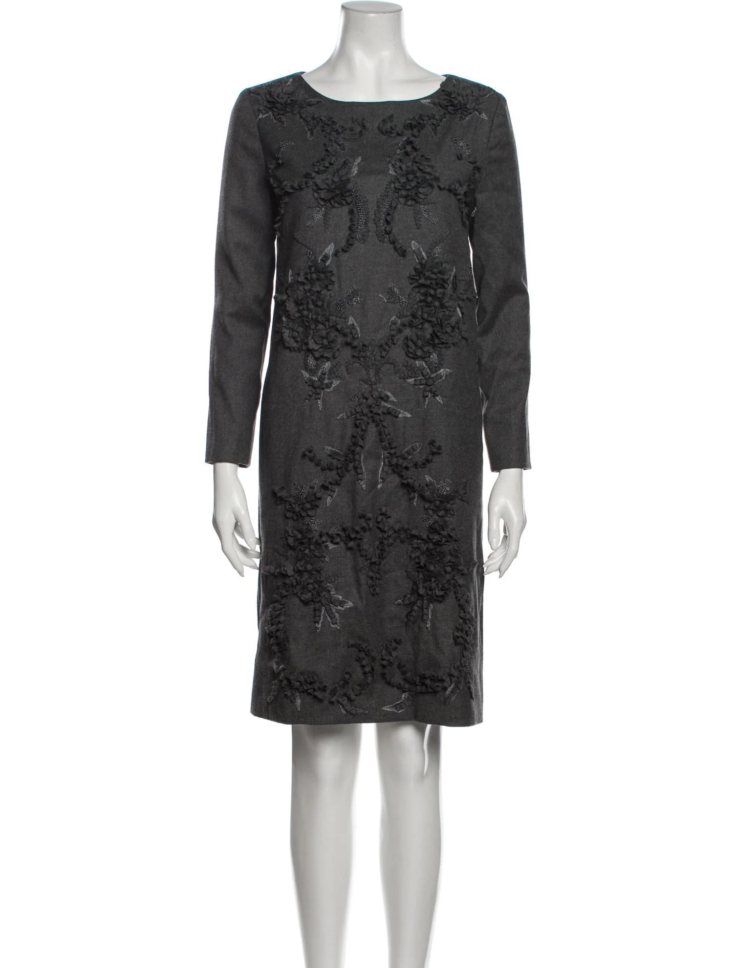 Oscar de la Renta Embroidered Shift Dress in Grey