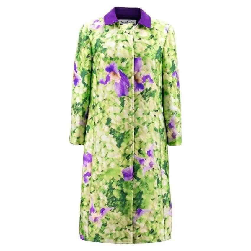 Oscar de la Renta Silk Printed Coat in Green
