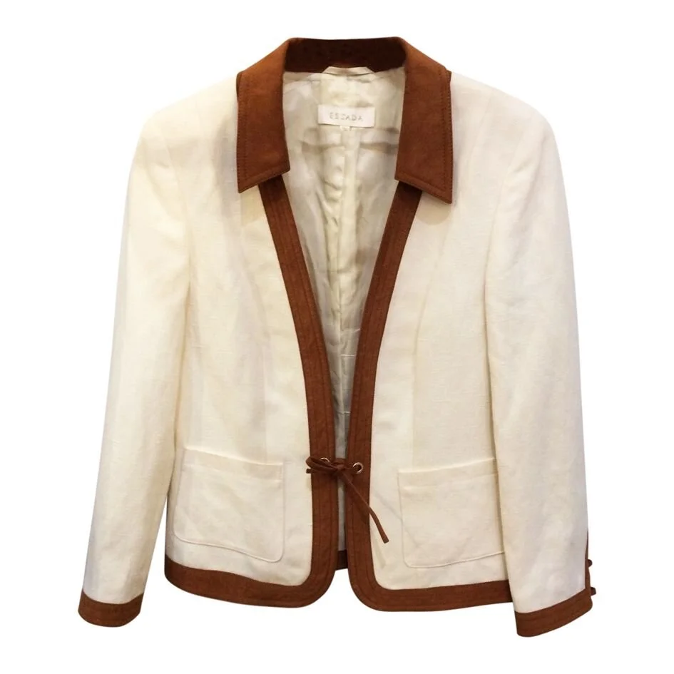 Escada Camel Trims Jacket in Ivory