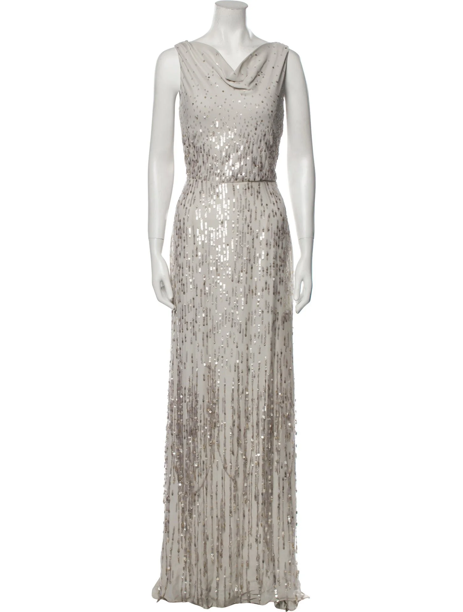 Oscar de la Renta Cowl Neck Sequin Gown in Grey