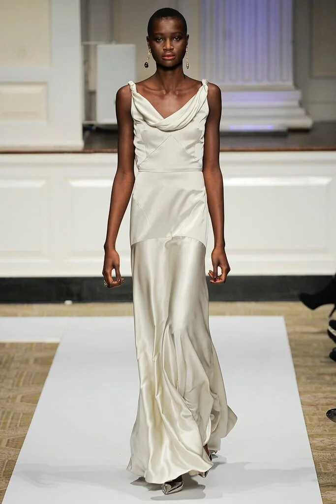 Oscar de la Renta Cowl Neck Silk Gown in Ivory