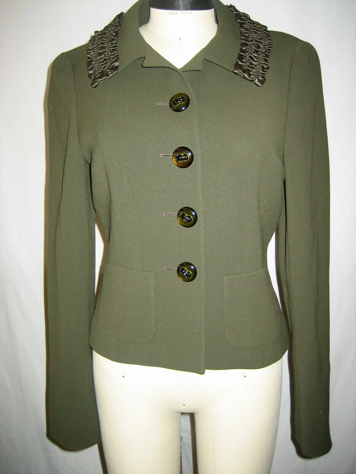 Escada Ruffle Detail Jacket in Olive Green
