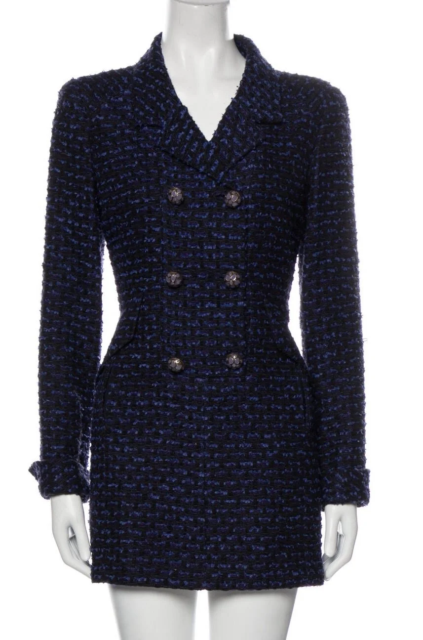 Oscar de la Renta Bouclé Double Breasted Long Jacket