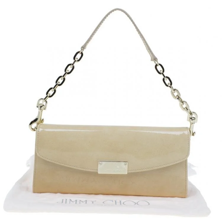 Jimmy Choo Riane Patent Leather Clutch in Nude