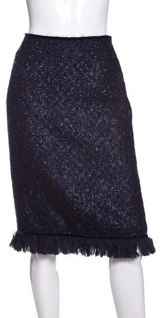 Escada Tweed Ruffle Detail Skirt in Navy