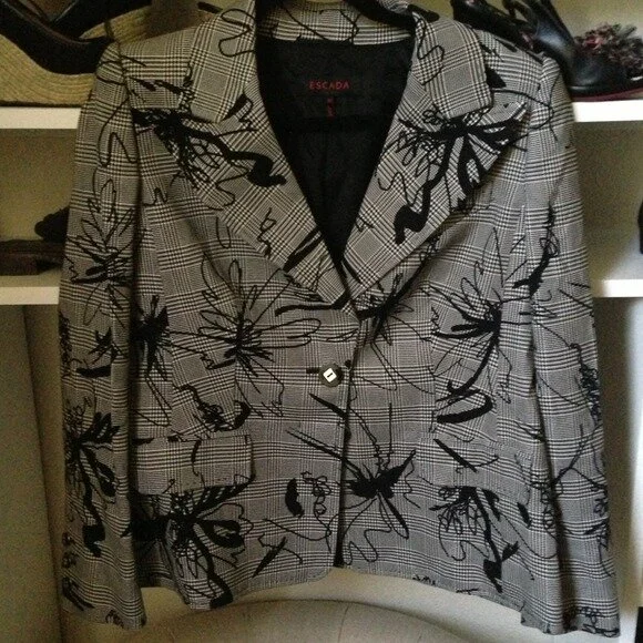 Escada Printed Checked Blazer in Grey