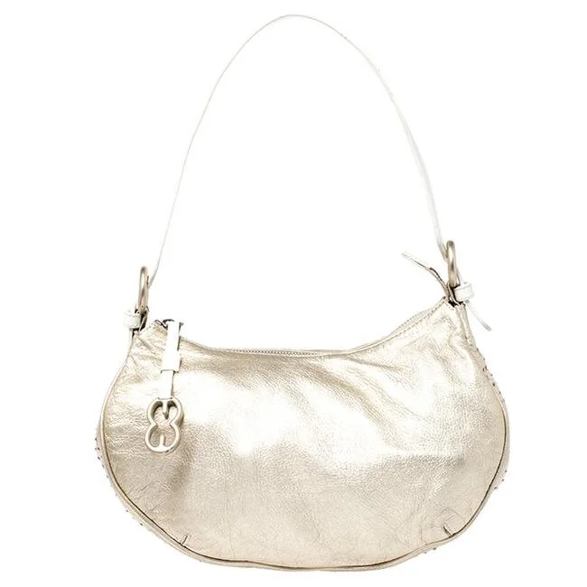 Escada Leather Beaded Shoulder Bag in Gold/White
