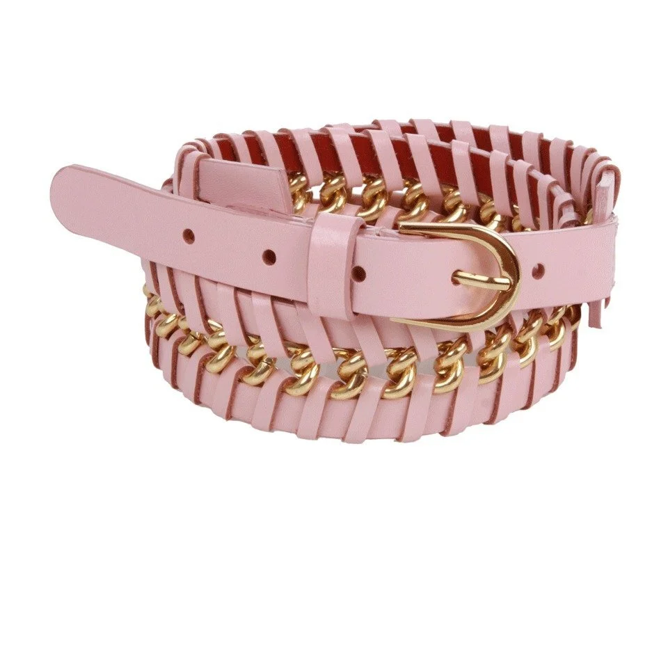 Oscar de la Renta Chain and Leather Belt in Pink