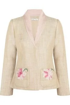 Oscar de la Renta Floral-appliqué Linen-blend Jacket