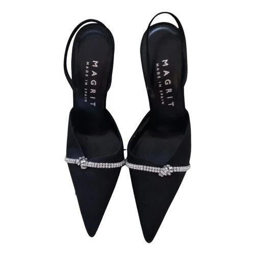Magrit Swarovski and Satin Slingback Pumps in Black