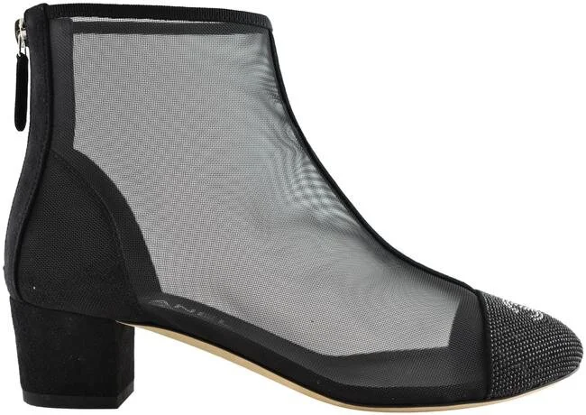 Chanel Mesh Cap-Toe Ankle Booties in Black