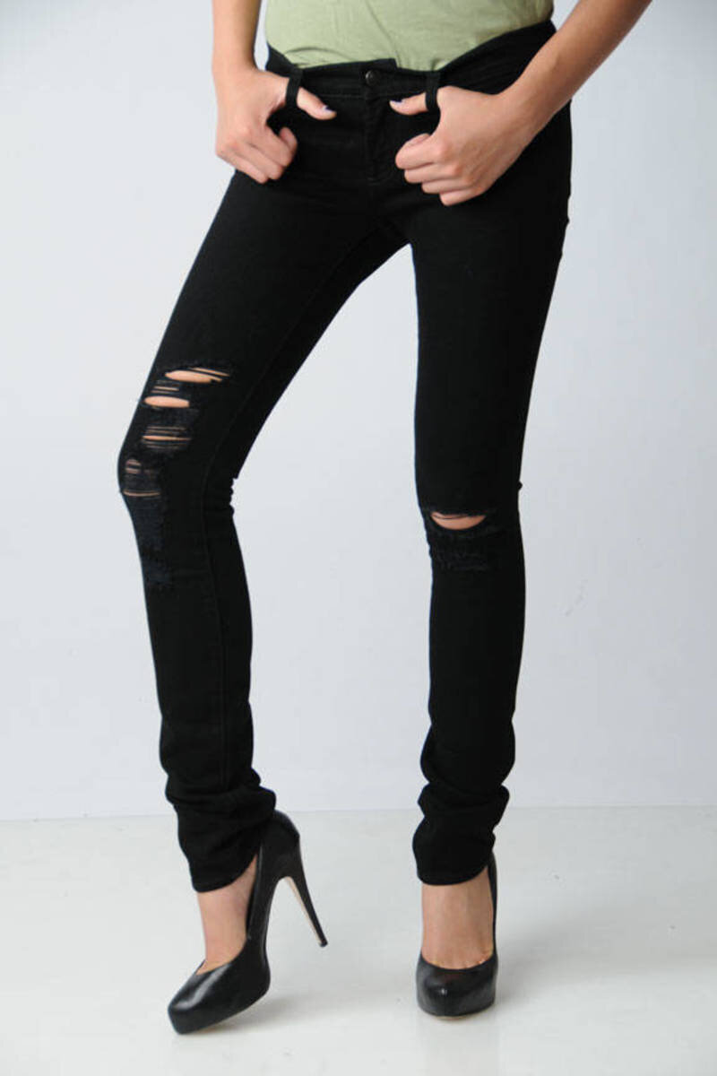 J Brand 912 Low-Rise Pencil Leg Jeans in Torn Jett — UFO No More
