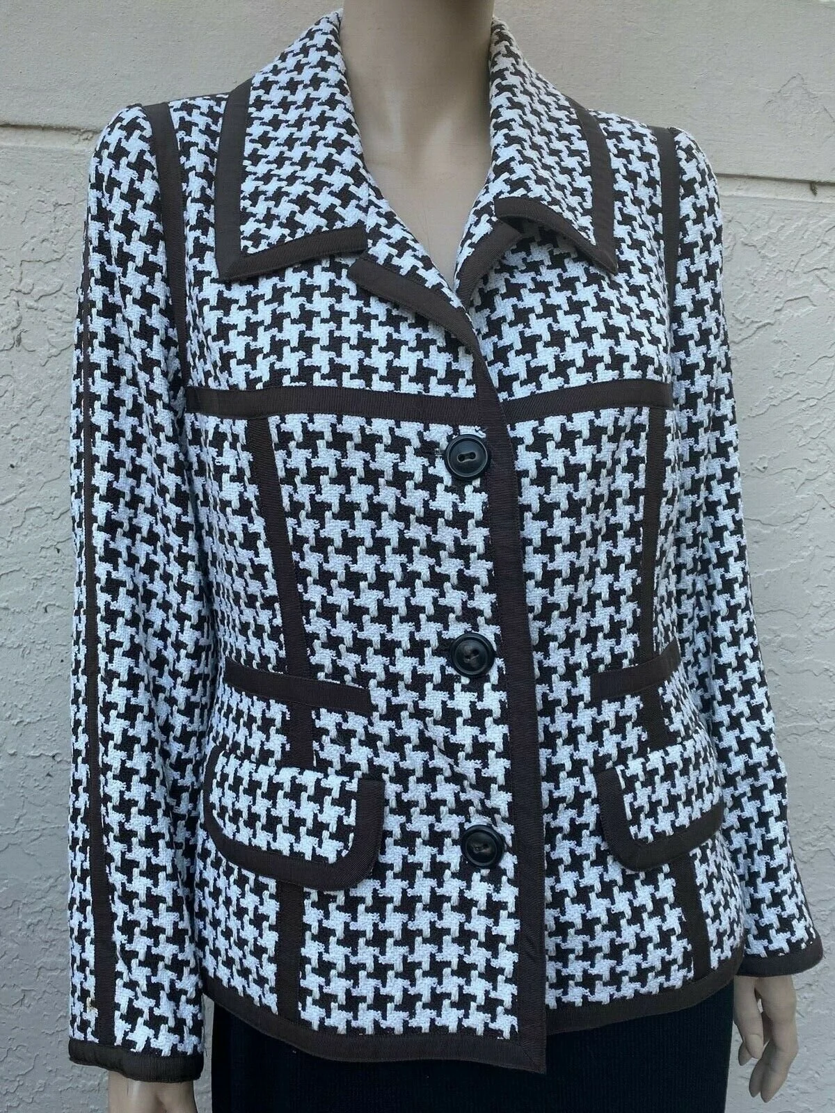 Escada Houndstooth Single Breasted Jacket in Brown/White