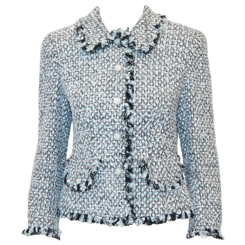 ★ETMON★ Fringe Detail Tweed Jacket Sky Blue JK140SSS31 MUSINSA | ETMON Fringe Detail Tweed Jacket, Sky Blue