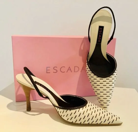 Escada Striped Slingback Pointy Pumps in White