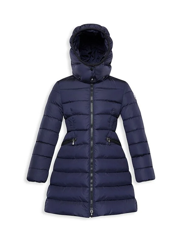 Moncler Teen Charpal Long Coat in Navy