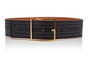 Maison Boinet Wide Stitched Leather Belt in Navy
