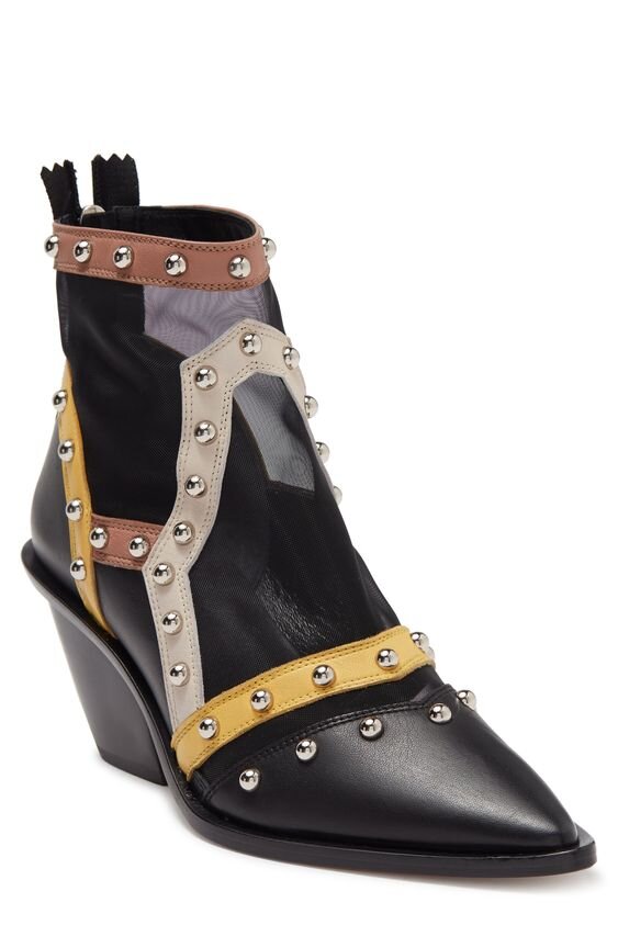 AGL Studded Mesh Panel Leather Bootie